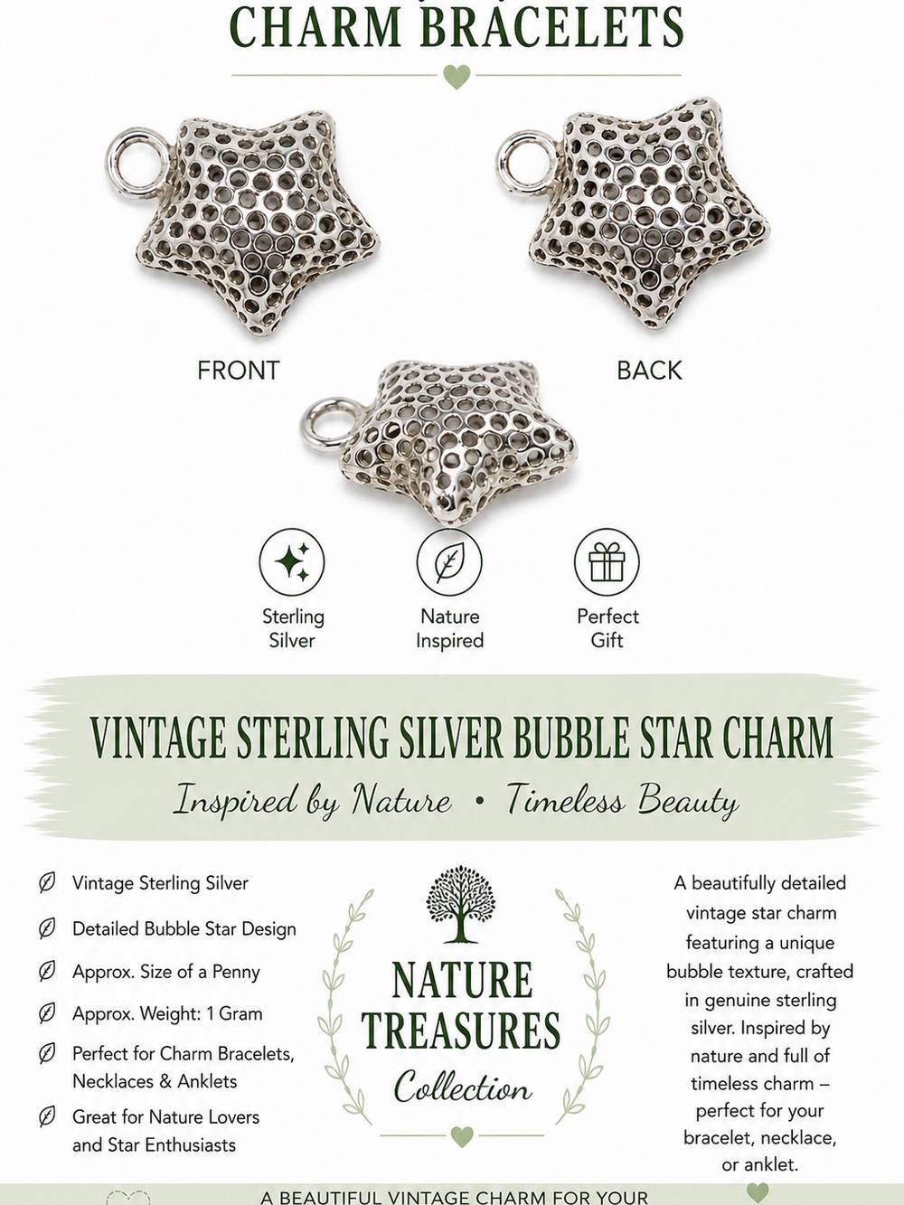 Vintage Sterling Silver Bubble Star Charm –
